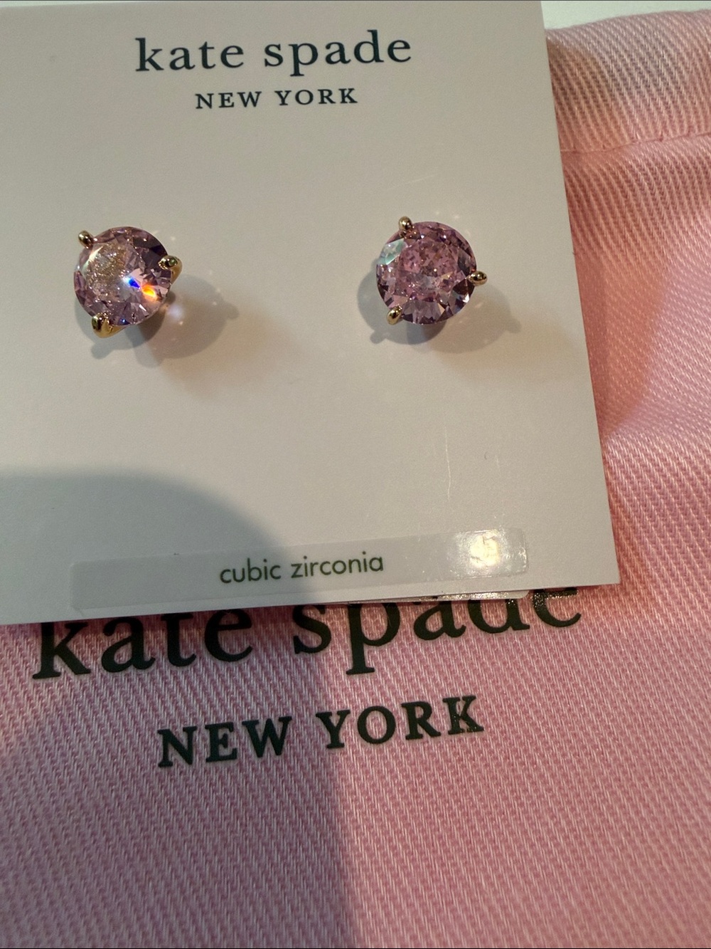 Kate Spade Pink Round Cut Cubic Zirconia Stud Earrings Brand New